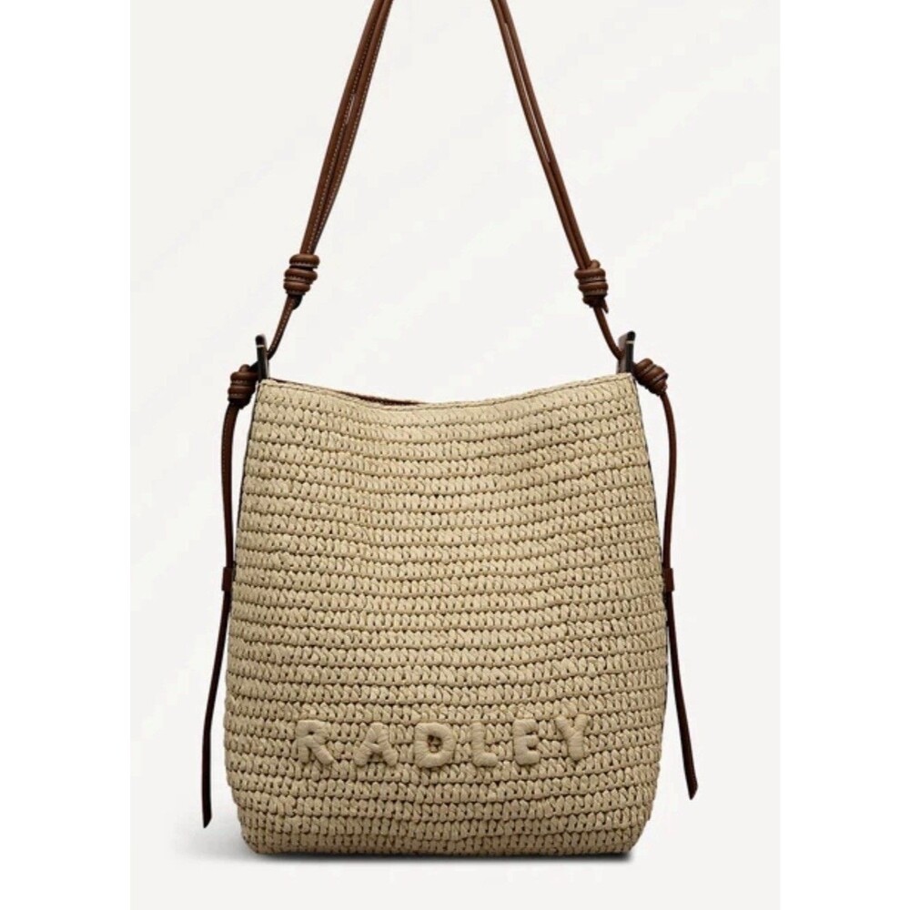 RADLEY LONDON The Camden Medium Raffia Shoulder Tote Bag Purse Beige Brown NWT